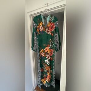 Farm Rio for Anthropologie floral green maxi dress size L